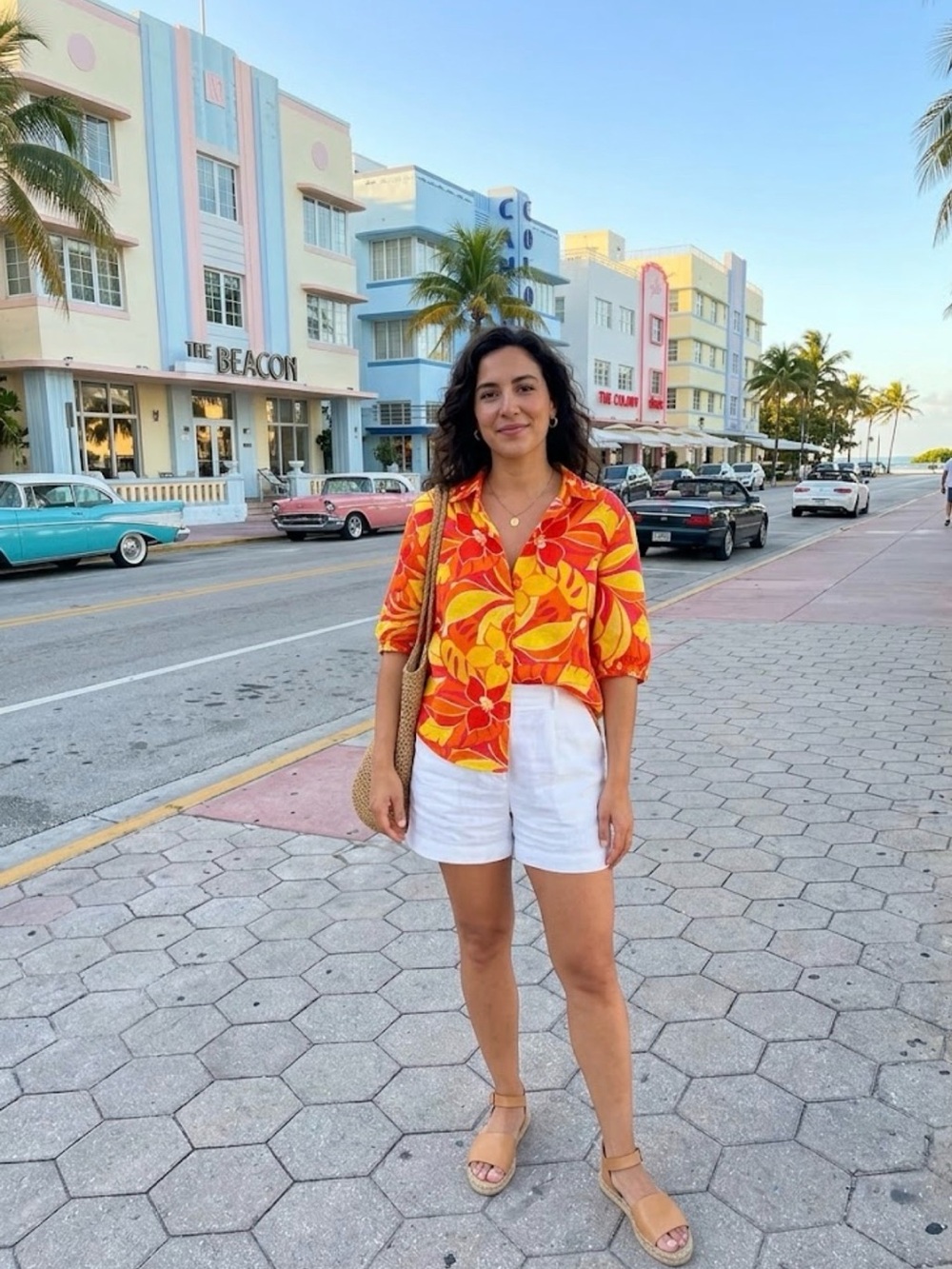 🧩Unique Spectrum Tropical Print Button-Up Shirt in Orange and Yellow size M GUC